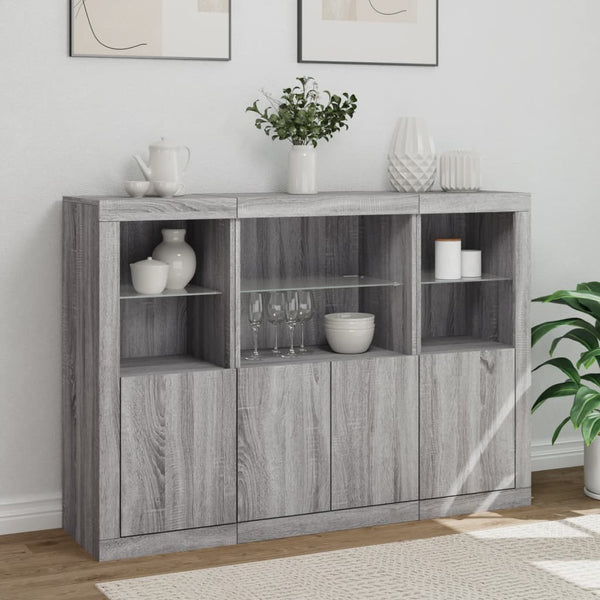 Graues Sideboard mit LED-Beleuchtung Rodovan 3-teilig (Sonoma-Holz)