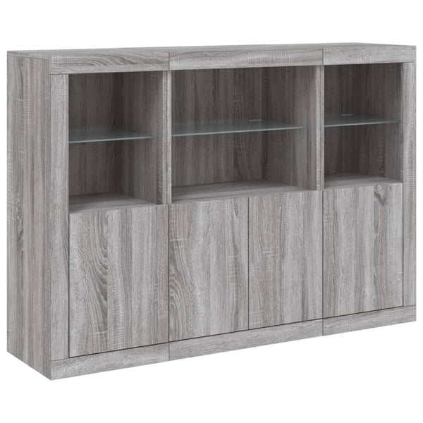 Graues Sideboard mit LED-Beleuchtung Rodovan 3-teilig (Sonoma-Holz)