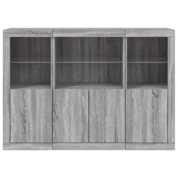 Graues Sideboard mit LED-Beleuchtung Rodovan 3-teilig (Sonoma-Holz)