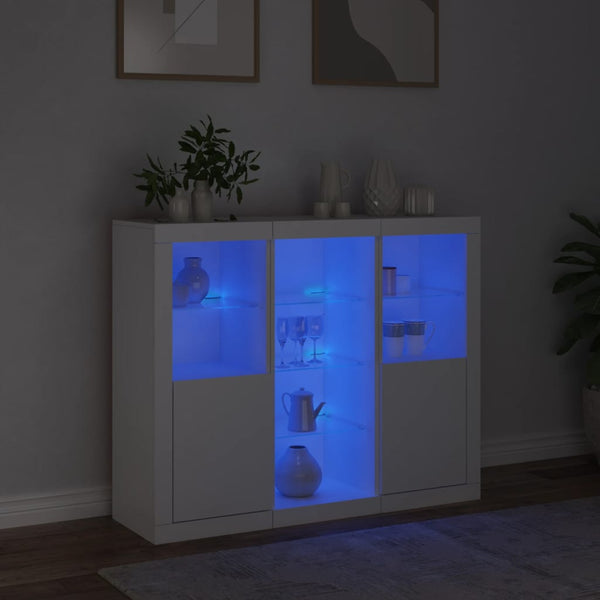 Weißes Sideboard mit LED-Beleuchtung Govorel (3-teilig, Holz)