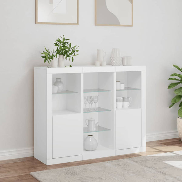 Weißes Sideboard mit LED-Beleuchtung Govorel (3-teilig, Holz)