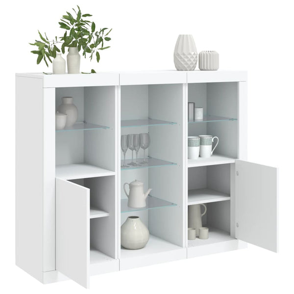 Weißes Sideboard mit LED-Beleuchtung Govorel (3-teilig, Holz)