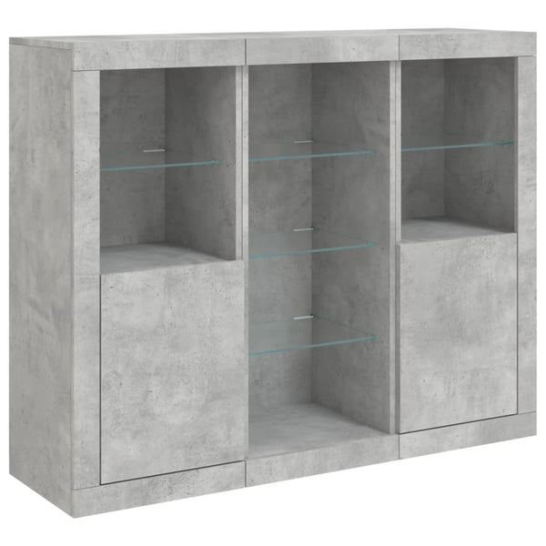 Betongraues Sideboard mit LED-Beleuchtung Govorel 3 St. (Holz)