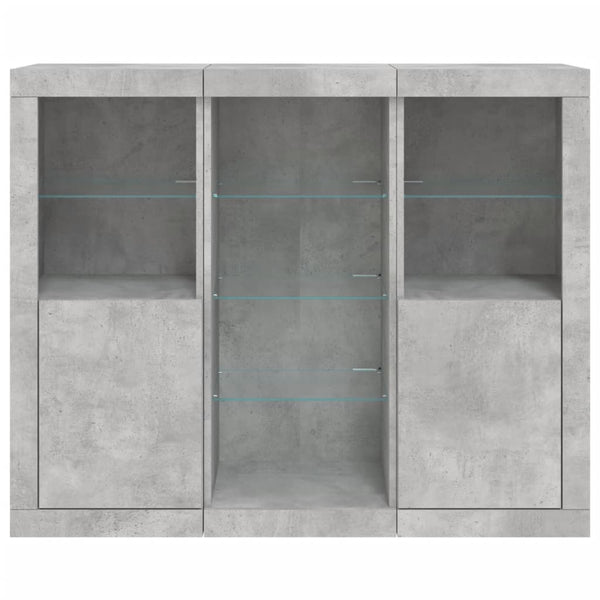 Betongraues Sideboard mit LED-Beleuchtung Govorel 3 St. (Holz)
