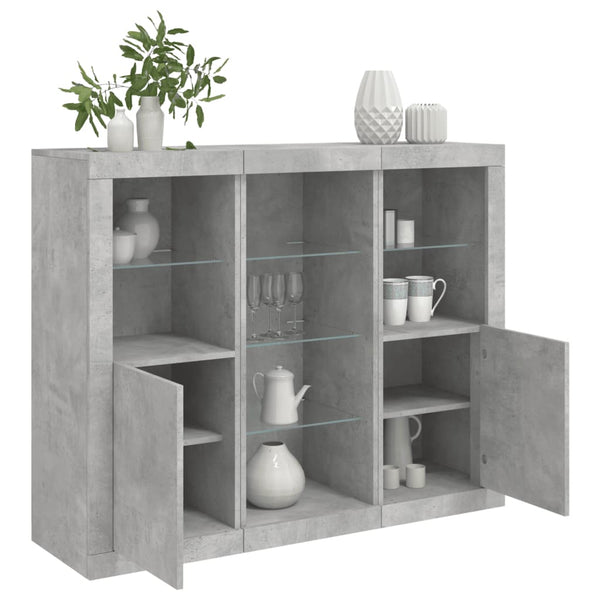Betongraues Sideboard mit LED-Beleuchtung Govorel 3 St. (Holz)