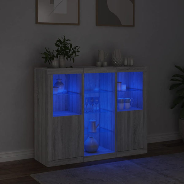 Graue Kommoden mit LED-Beleuchtung Govorel 3 St. (Sonoma Holz)