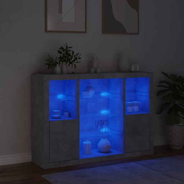 Betongraue Sideboards mit LED-Beleuchtung Taisea 3 St. (Holz)