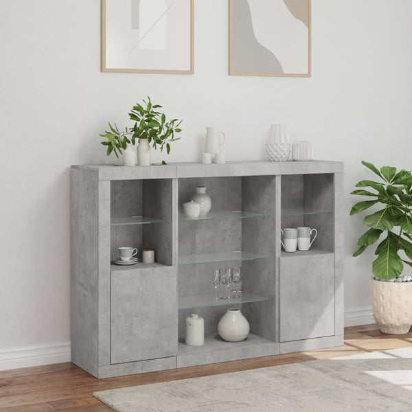 Betongraue Sideboards mit LED-Beleuchtung Taisea 3 St. (Holz)