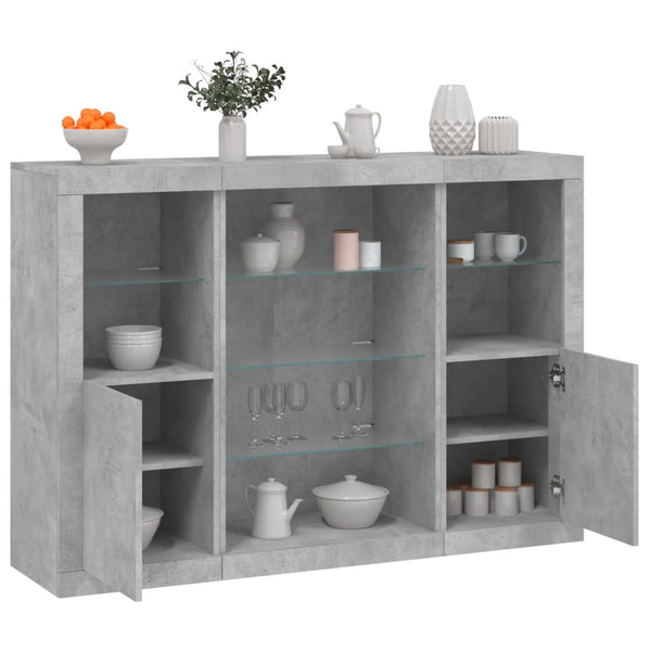Betongraue Sideboards mit LED-Beleuchtung Taisea 3 St. (Holz)