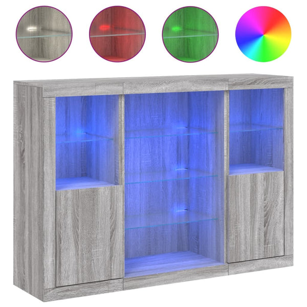 Graues Sideboard mit LED-Beleuchtung Taisea 3 Stück (Sonoma Holz)
