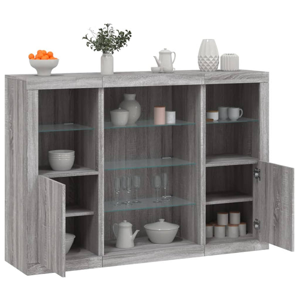 Graues Sideboard mit LED-Beleuchtung Taisea 3 Stück (Sonoma Holz)