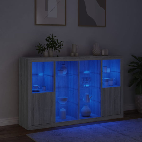 Senkit LED-valoilla 3 kpl harmaa Sonoma tekninen puu
