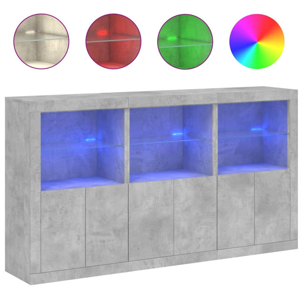 Betongraues Sideboard mit LED-Beleuchtung Yosca 181,5x37x100cm