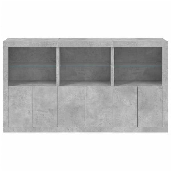 Betongraues Sideboard mit LED-Beleuchtung Yosca 181,5x37x100cm