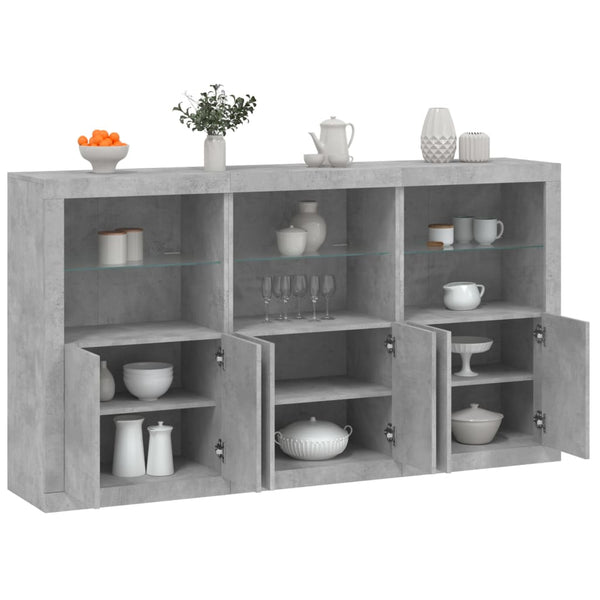 Betongraues Sideboard mit LED-Beleuchtung Yosca 181,5x37x100cm