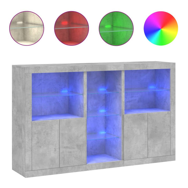 Betongraues Sideboard mit LED-Beleuchtung Parseh 162x37x100cm
