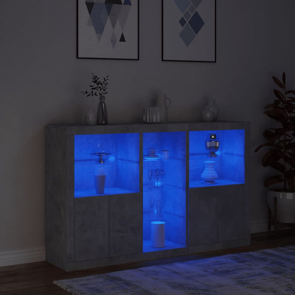 Betongraues Sideboard mit LED-Beleuchtung Parseh 162x37x100cm
