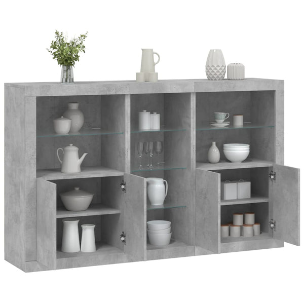 Betongraues Sideboard mit LED-Beleuchtung Parseh 162x37x100cm