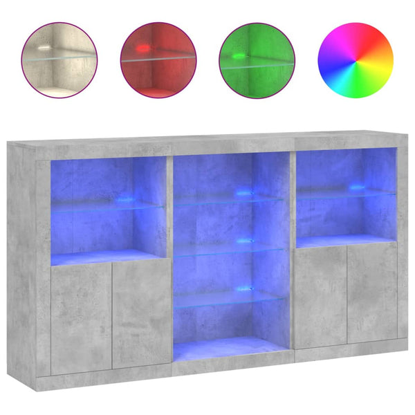 Betongraues Sideboard mit LED-Beleuchtung Plutina 181,5x37x100cm