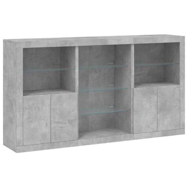 Betongraues Sideboard mit LED-Beleuchtung Plutina 181,5x37x100cm