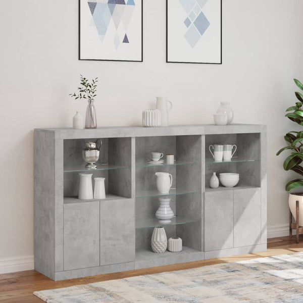 Betongraues Sideboard mit LED-Beleuchtung Plutina 181,5x37x100cm