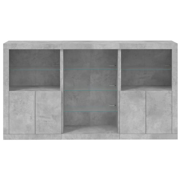 Betongraues Sideboard mit LED-Beleuchtung Plutina 181,5x37x100cm
