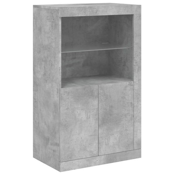 Betongraues Sideboard mit LED-Beleuchtung Plutina 181,5x37x100cm