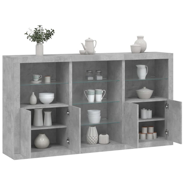 Betongraues Sideboard mit LED-Beleuchtung Plutina 181,5x37x100cm