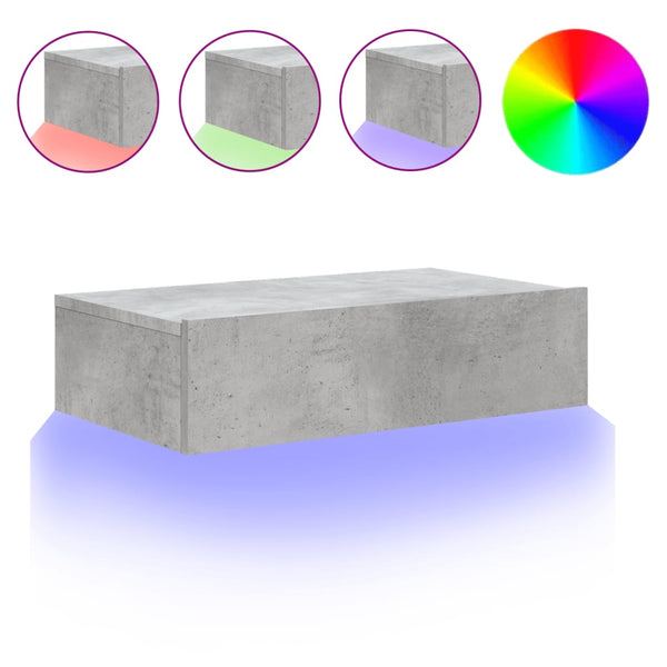 Betoninharmaa tv-taso led-valoilla Costachita 60x35x15,5cm