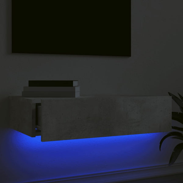 Betoninharmaa tv-taso led-valoilla Costachita 60x35x15,5cm