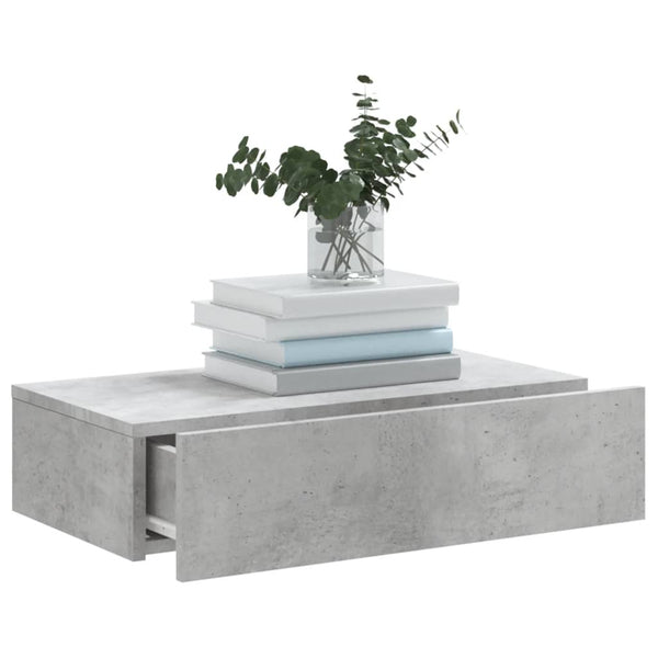 Betoninharmaa tv-taso led-valoilla Costachita 60x35x15,5cm