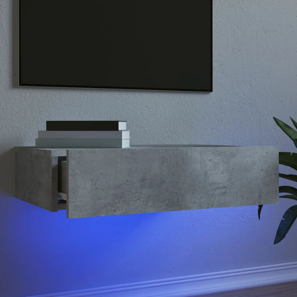 Betoninharmaa tv-taso led-valoilla Costachita 60x35x15,5cm