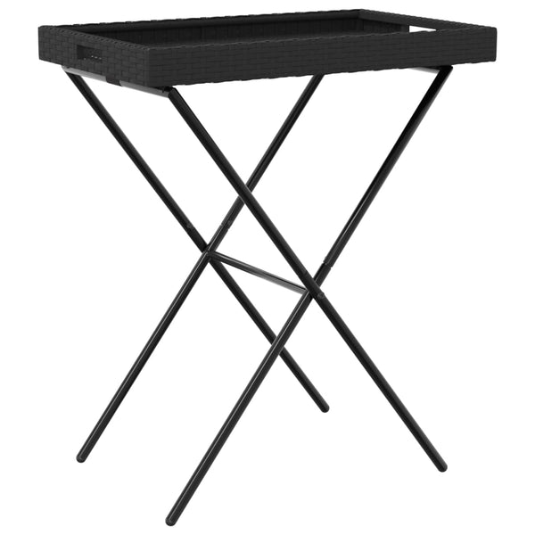 Schwarz klappbarer Serviertisch Eudora 65x40x75cm (Polyrattan)