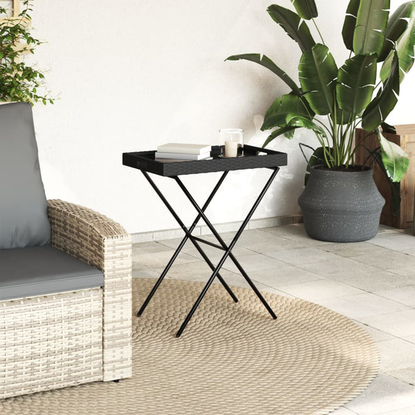 Schwarz klappbarer Serviertisch Eudora 65x40x75cm (Polyrattan)