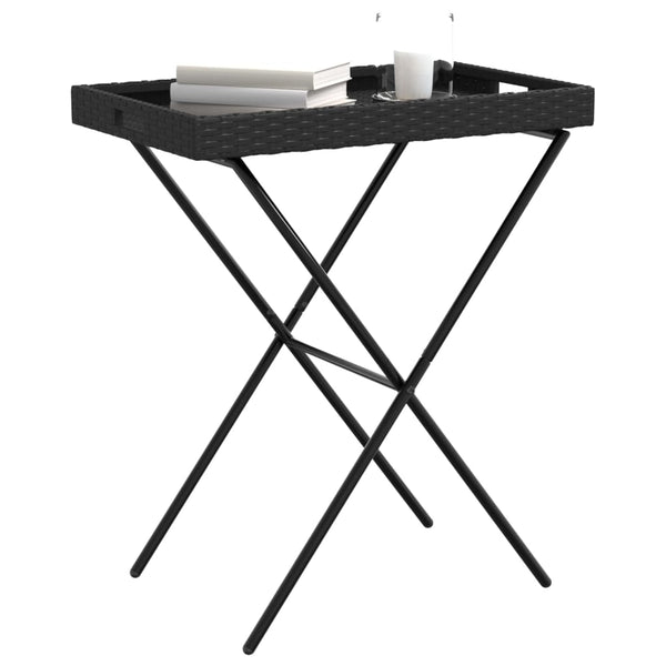 Schwarz klappbarer Serviertisch Eudora 65x40x75cm (Polyrattan)