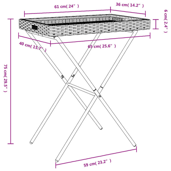 Schwarz klappbarer Serviertisch Eudora 65x40x75cm (Polyrattan)