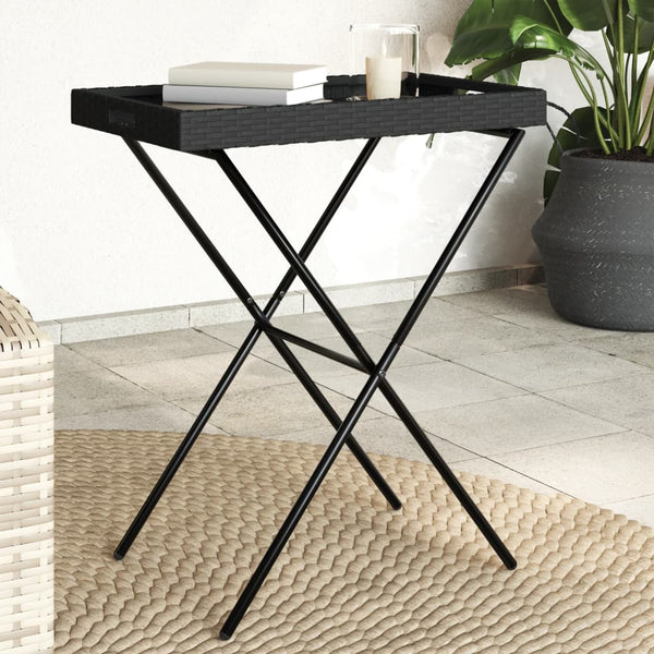 Schwarz klappbarer Serviertisch Eudora 65x40x75cm (Polyrattan)