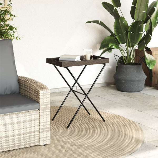 Brauner klappbarer Beistelltisch Eudora 65x40x75cm (Polyrattan)