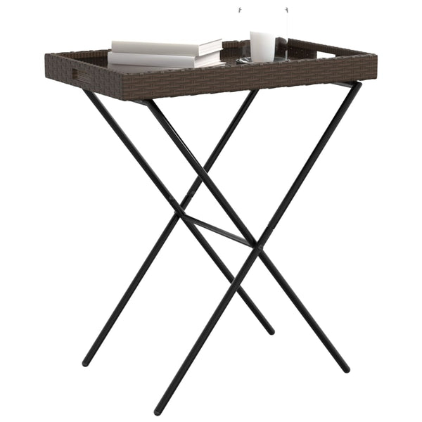 Brauner klappbarer Beistelltisch Eudora 65x40x75cm (Polyrattan)