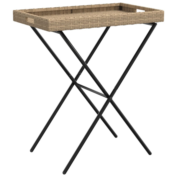 Beiger klappbarer Beistelltisch Eudora 65x40x75cm (Polyrattan)
