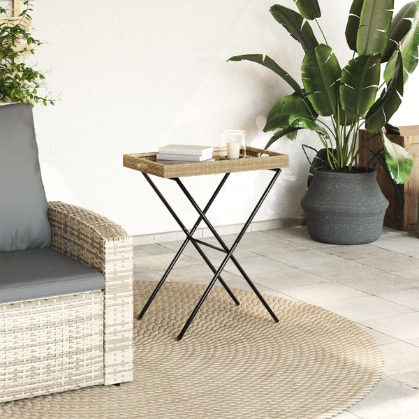 Beiger klappbarer Beistelltisch Eudora 65x40x75cm (Polyrattan)