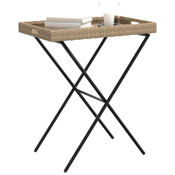 Beiger klappbarer Beistelltisch Eudora 65x40x75cm (Polyrattan)