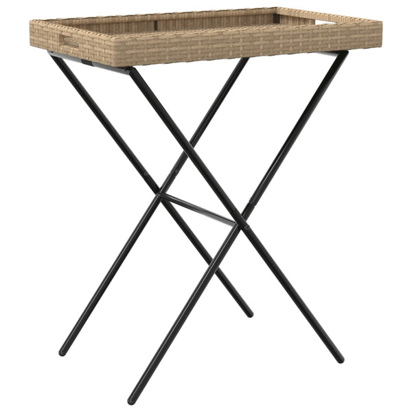 Beiger klappbarer Beistelltisch Eudora 65x40x75cm (Polyrattan)