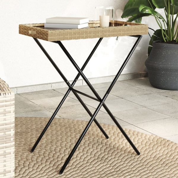 Beiger klappbarer Beistelltisch Eudora 65x40x75cm (Polyrattan)
