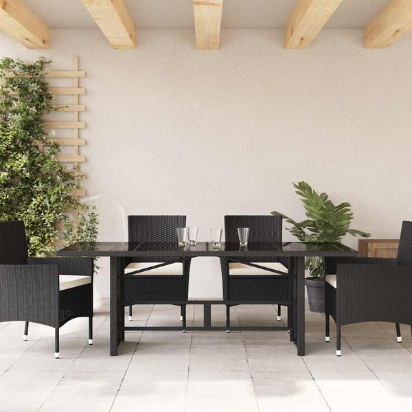 Schwarzer Gartentisch mit Glasplatte Ghimilier 190x80x74cm (Polyrattan)