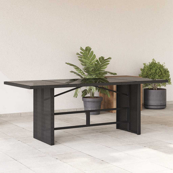 Schwarzer Gartentisch mit Glasplatte Ghimilier 190x80x74cm (Polyrattan)
