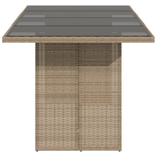 Beiger Gartentisch Ghimilier 190x80x74cm (Glasplatte Polyrattan)