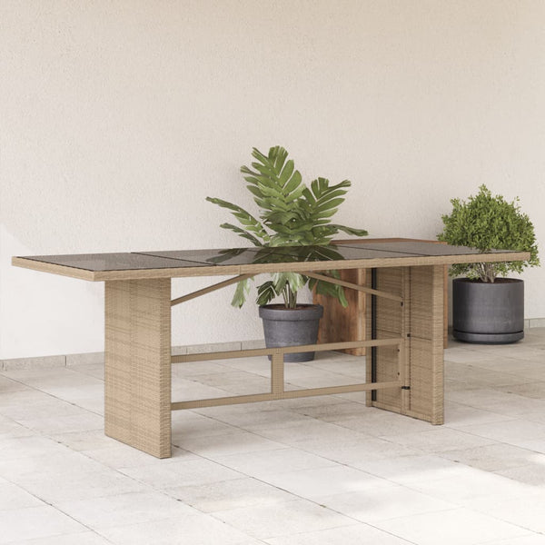 Beiger Gartentisch Ghimilier 190x80x74cm (Glasplatte Polyrattan)