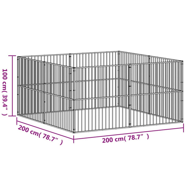 Musta koiranhäkki Steliade 8 paneelia (galvanoitu teräs)