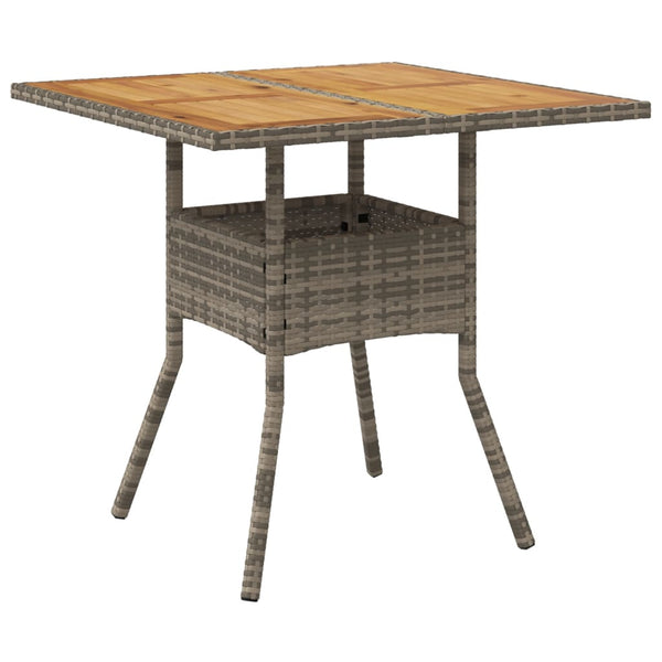 Harmaa puutarhapöytä Actiunea 80x80x75cm (akasiapuu ja polyrottinki)